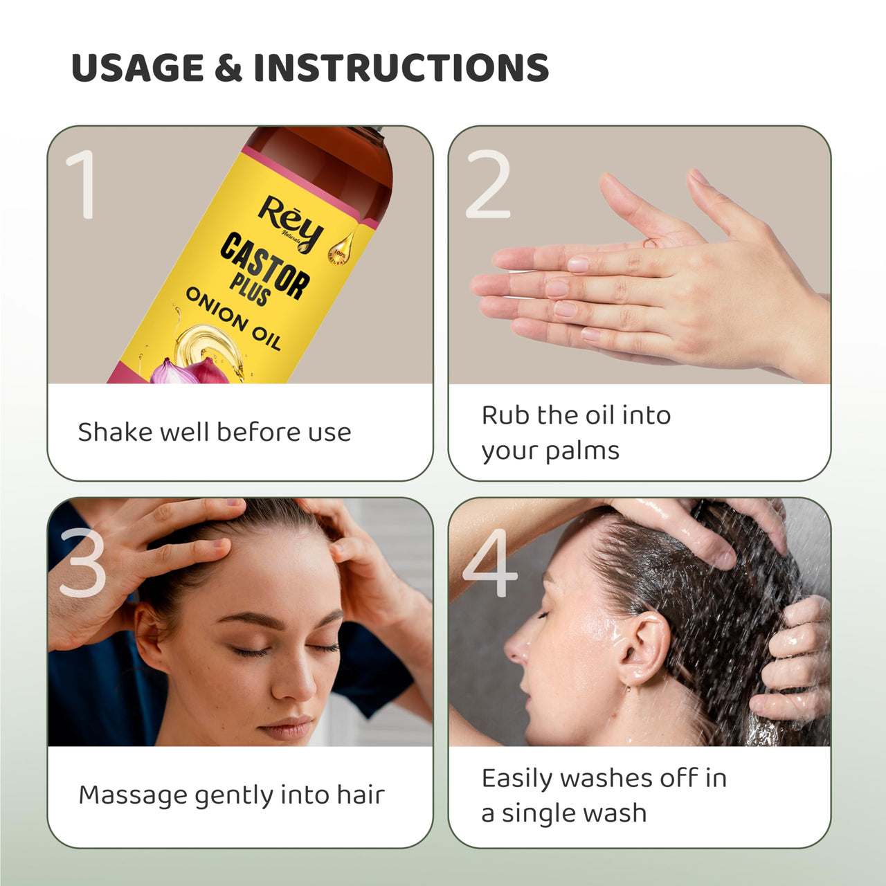 Rey Naturals Castor Oil Plus Onion Hair Oil For Hair Growth I Onion Oil For Hair Growth & Strong Hair Roots | Onion Oil For Hair Fall Control | Castor Oil For Hair Growth For Men & Women - 100ml