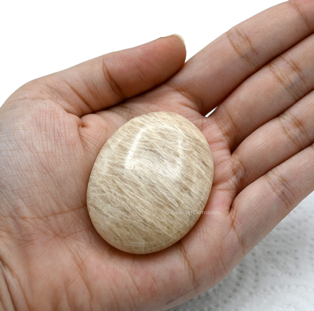 Cream Moonstone Palm Stone - Pocket Massage Worry Stone for Natural Body Chakra Balancing, Reiki Healing and Crystal Grid Cream Moonstone