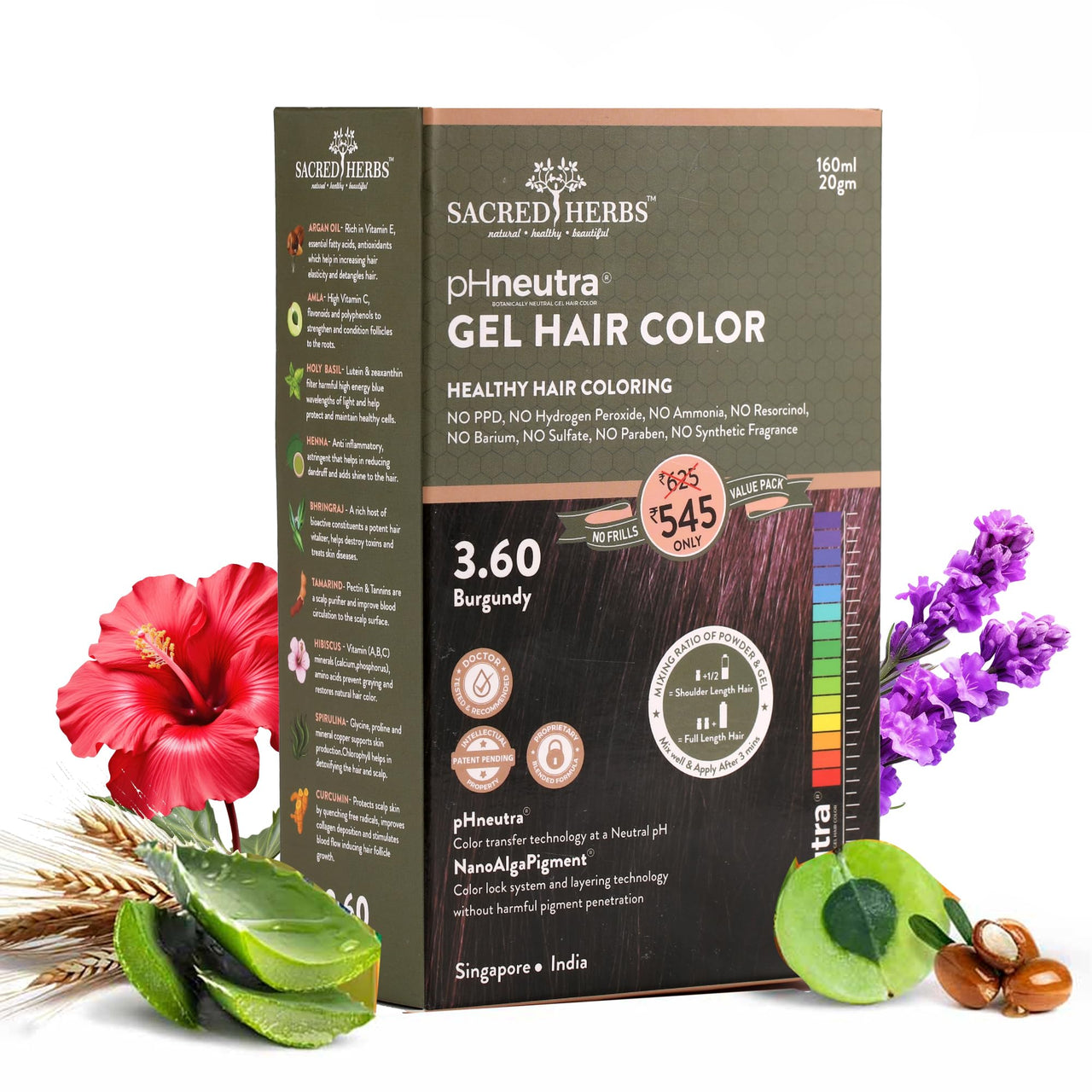 SACRED HERBS Ammonia & PPD Free Natural Organic Gel Hair Color for Men & Women | pH Neutral | Long Lasting Color with 100% Grey Coverage 160ml+20gm (BURGUNDY, 180 ML)
