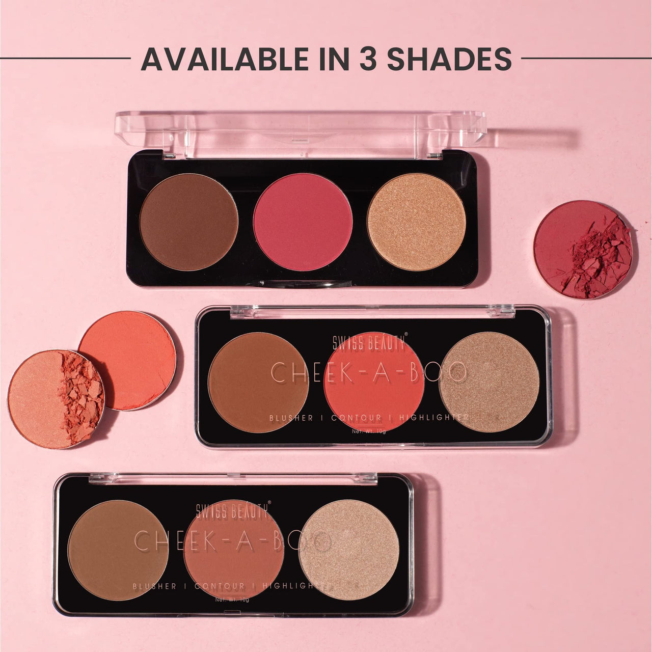 Swiss Beauty Cheek- A- Boo Face Palette With Blusher, Contour And Highlighter | Highly Pigmented And Easy To Blend Shades | Shade - 03, 8Gm|