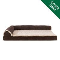 Furhaven Replacement Dog Bed Cover Two-Tone Faux Fur & Suede L Shaped Chaise, Machine Washable - Espresso, Medium Cover Only 30.0