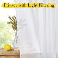 NICETOWN Kitchen Window Curtains, Rod Pocket Semi Sheer Linen Drapes Short Small Curtains Privacy Protection with Light Filtering for Bathroom/Cafe, White, W42 x 45