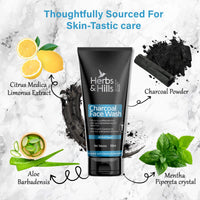 Herbs & Hills Organic Charcoal Face Wash - 100ml | Anti Pollution | Oil Control | For Dirt & Dullness | Face Wash for Oily & Acne Prone Skin | With Natural Coconut Oil, Aloe Vera & Lemon Oil Extract