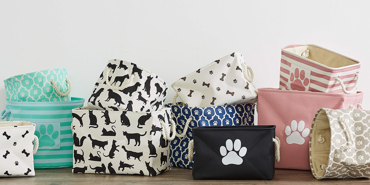 Bone Dry Pet Storage Collection Paw and Bone Print, Large Rectangle, 17.5x12x15", Rose