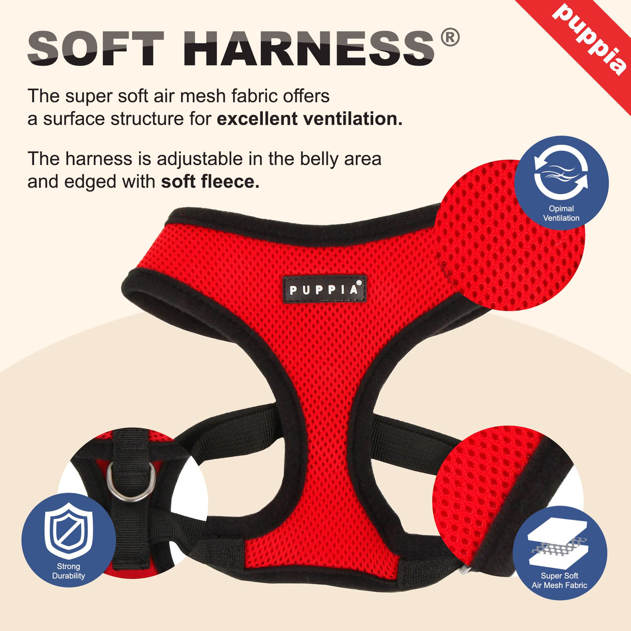 Puppia Soft Dog Harness, Navy, XX-Large (PDCF-AC30-NY-XXL)