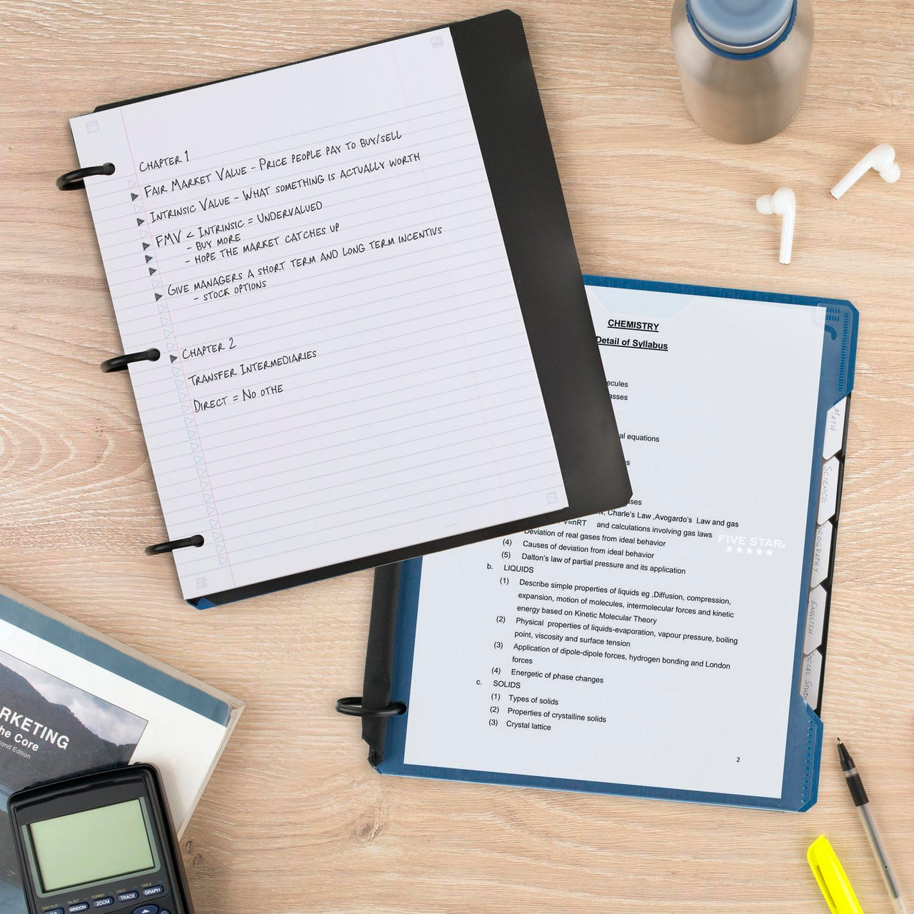 Five Star Flex Refillable Hybrid NoteBinder + Study App, College Ruled Paper, 1" TechLock Rings, Customizable Cover, 200 Sheet Capacity, Notebook and 3-Ring Binder All-in-One, Pacific Blue (29326AD2)