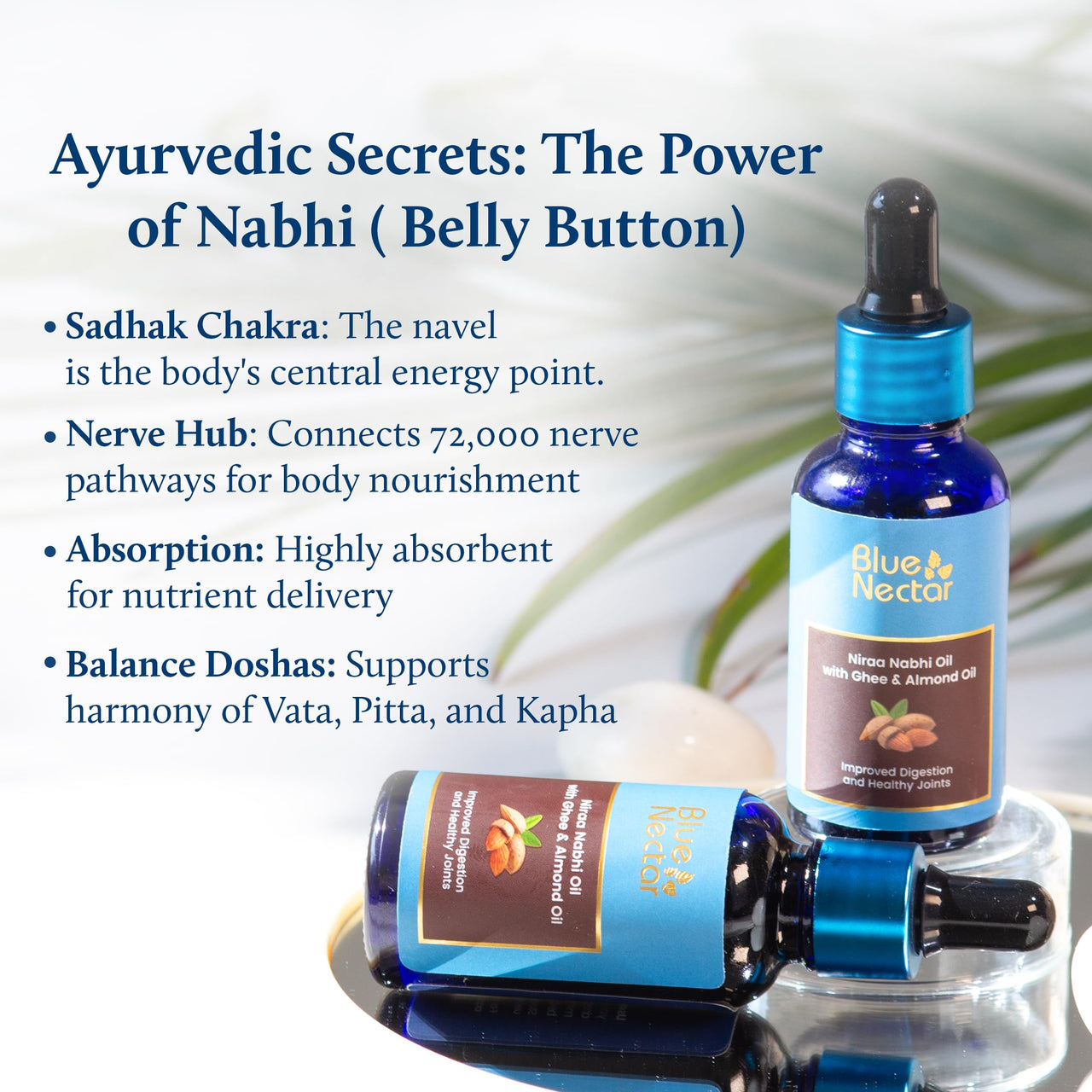 Blue Nectar Nabhi Oil with Ghee & Almond Oil | Belly Button Oil for Digestion & Joint Support | For Managing Knee, Back, & Bodyache | Chemical-Free Ayurvedic Nabhi Oil (21 Herbs, 10 ml)
