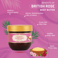 RYLLZ ESSENTIALS British Rose Body Butter | with Shea Butter, Cocoa Butter, Mango Butter, Niacinamide & Jojoba Oil | for 48Hrs Moisturisation, Stretch Marks, Dry/Itchy Skin & Uneven Skin Tone | 200 ml
