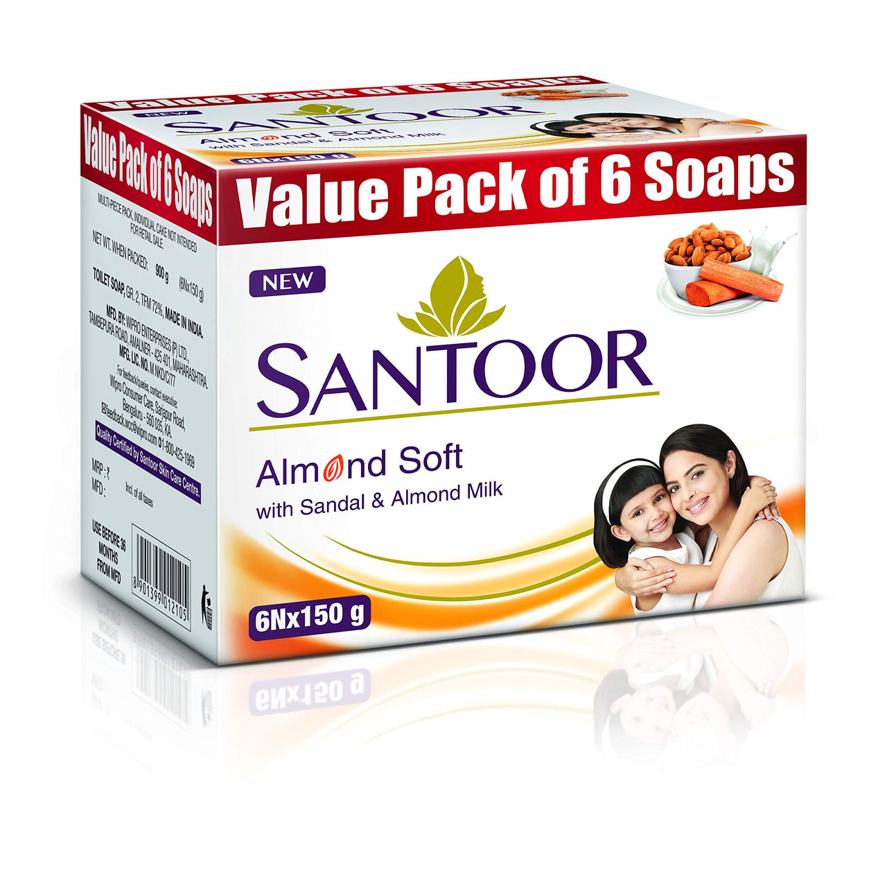 Santoor Gold Soap With Saffron, Sandal & Sakura Extracts, 125G (Pack Of 6) And Sandal & Almond Milk Soap, 150 G (Pack Of 6)