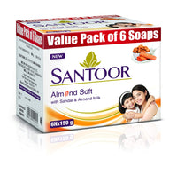 Santoor Gold Soap With Saffron, Sandal & Sakura Extracts, 125G (Pack Of 6) And Sandal & Almond Milk Soap, 150 G (Pack Of 6)