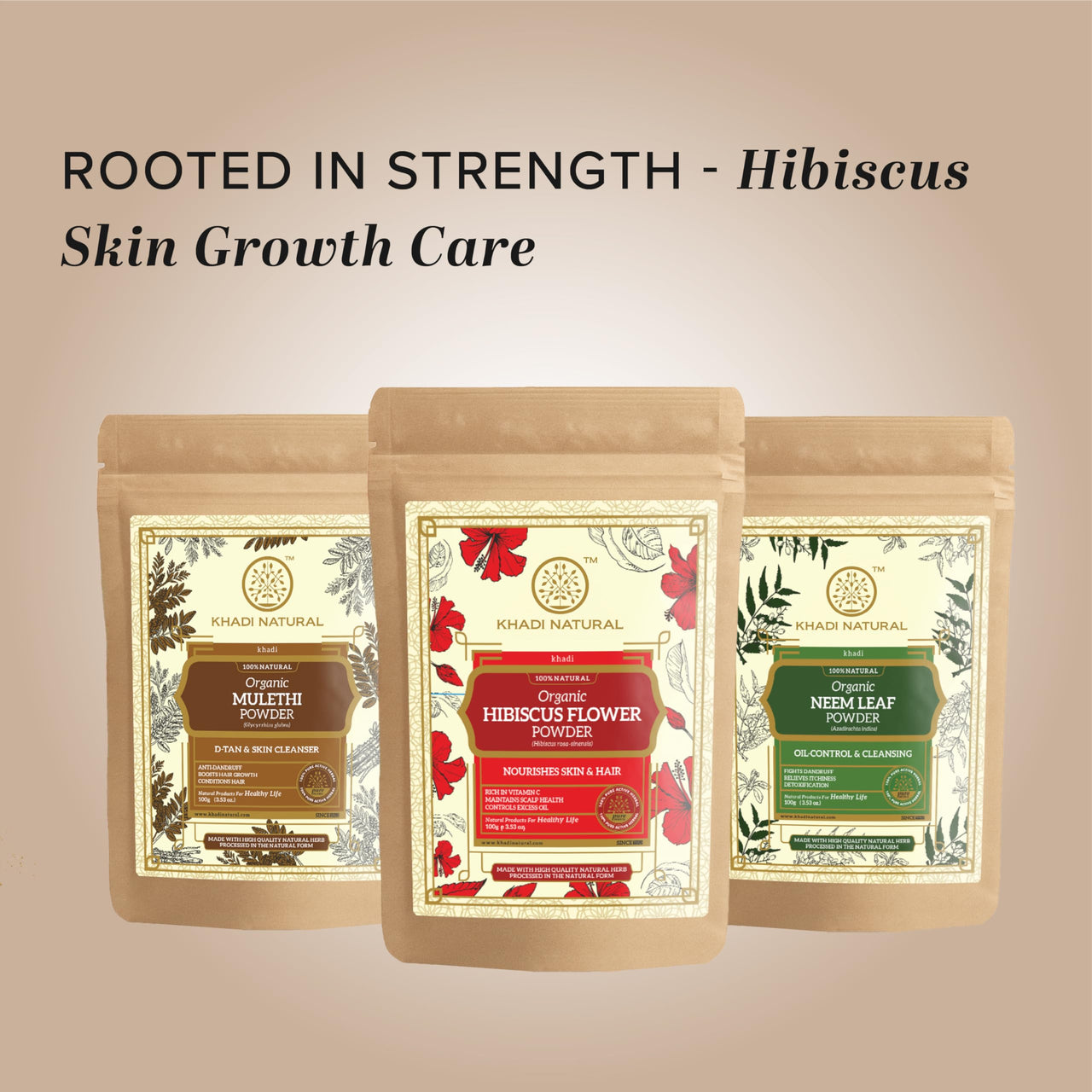 Khadi Natural Hibiscus Flower Organic Powder | Hair Conditioning & Strength | Boosts Growth, Adds Shine | No Chemicals | For all hair types | 100 gm
