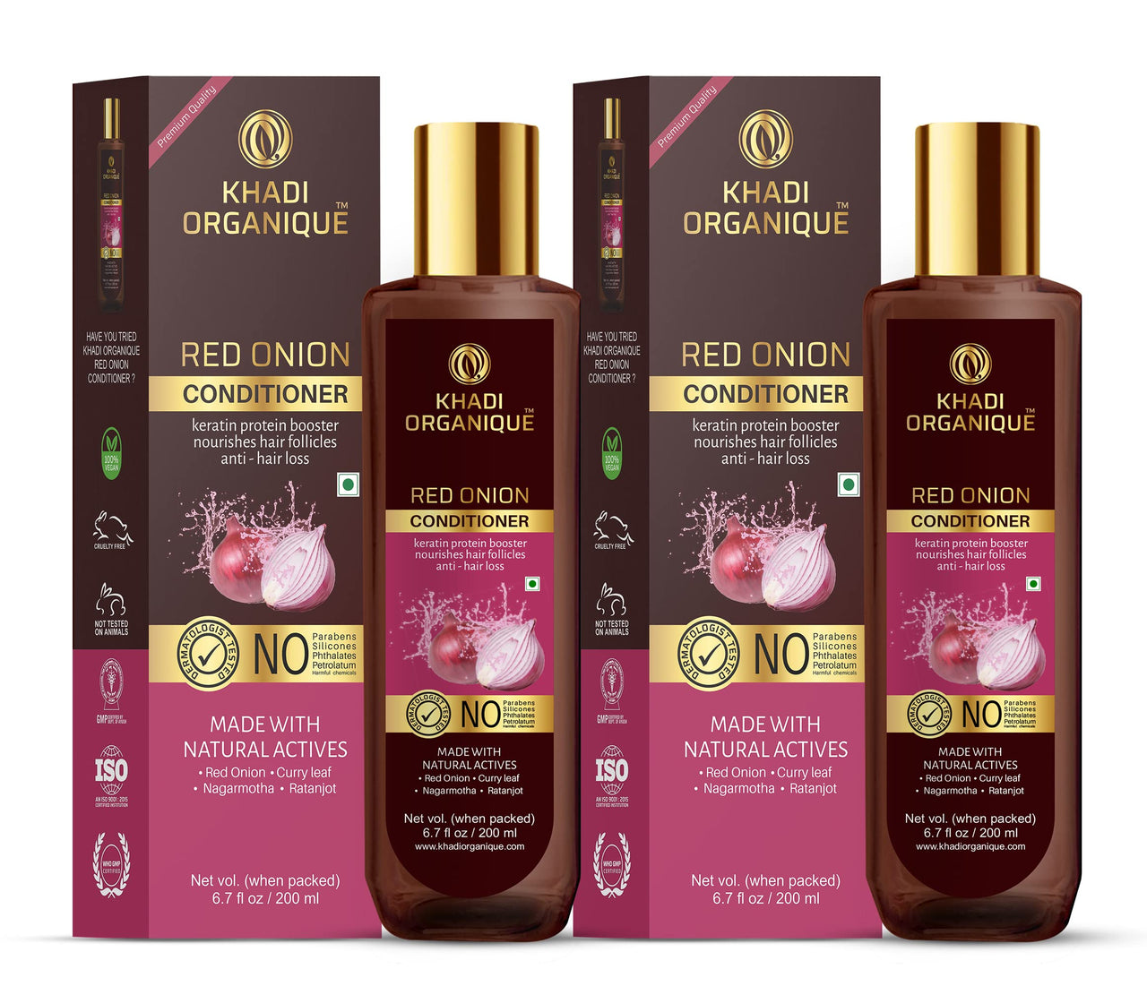 Khadi Organique Red Onion Hair Conditioner With Keratin Protein Booster (SLS & PARABEN FREE) (Red Onion Conditioner (Pack of 2))