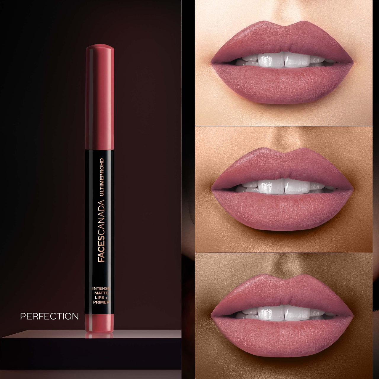 FACES CANADA Ultime Pro HD Intense Matte Lips + Primer - Perfection 01 & FACES CANADA Ultime Pro HD Intense Matte Lipstick + Primer - Tea Rose (Nude)