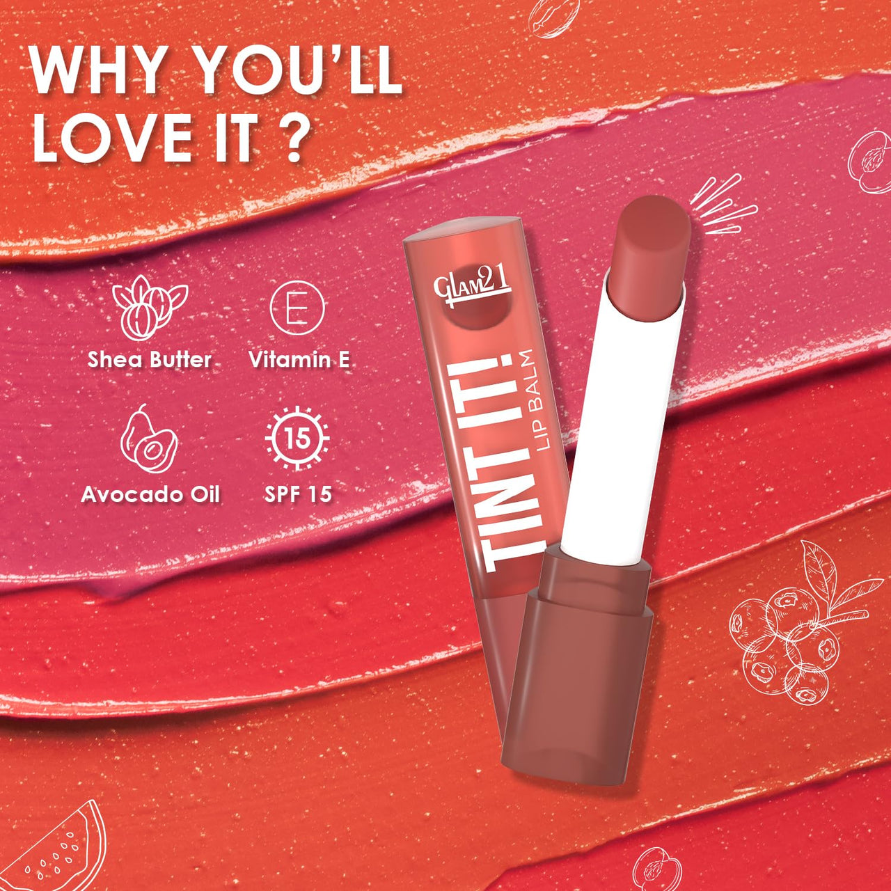 Glam21 Tint it! Lip Balm | Everyday Hydration & Moisturized Lips with Vitamin-E, Shea Butter, Avocado Oil, SPF15 |Lip Care For Dry & Chapped Lips |Apricot -3.5gm