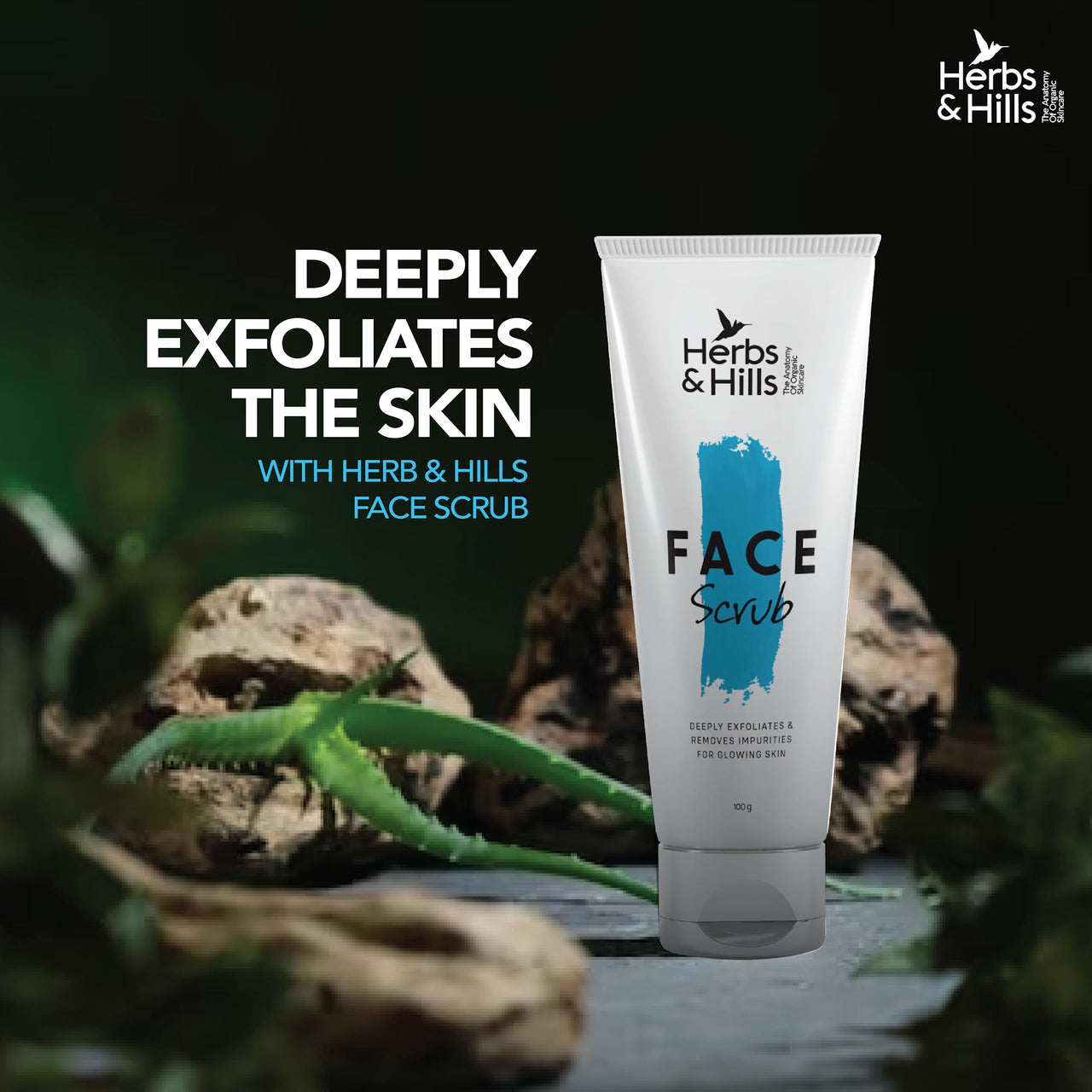 Herbs & Hills Facial Scrub - 100g, Removes Impurities for Glowing Skin, Cleanses Deep Down to the Pores to Remove Dirt & Oil, Reduce the appearance of wrinkles and Fine Lines, For All Type of Skin