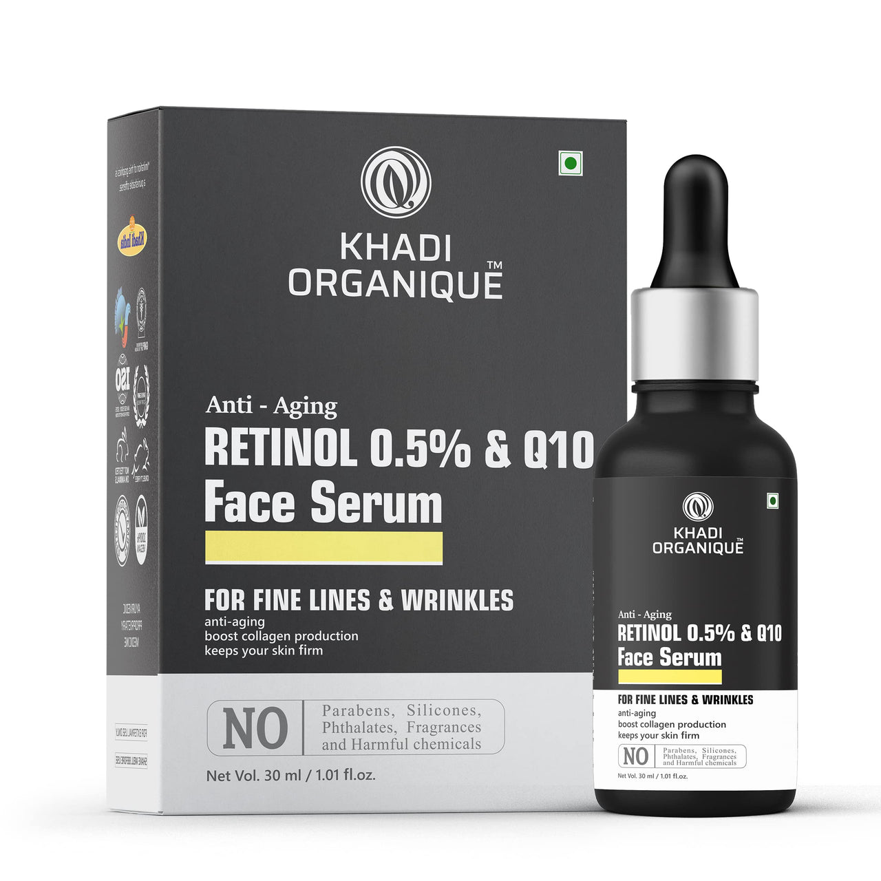 Khadi Organique Retinol 0.5% + Q10 Face Serum For Anti Aging | Reduce Fine Lines & Wrinkles | For Women & Men 30 ML