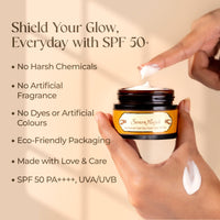 Herbs & Greens Kumkumadi SPF 50 UVA/UVB. PA++++ Gold Face Cream With 24k Gold | Lab Tested Broad Spectrum Protection | Skin Brightening Dark Spots/ Pigmentation, Anti Aging Hydrating Moisturizer For Woman & Men | Oily, Dry, Acne Prone Skin, Dermatological