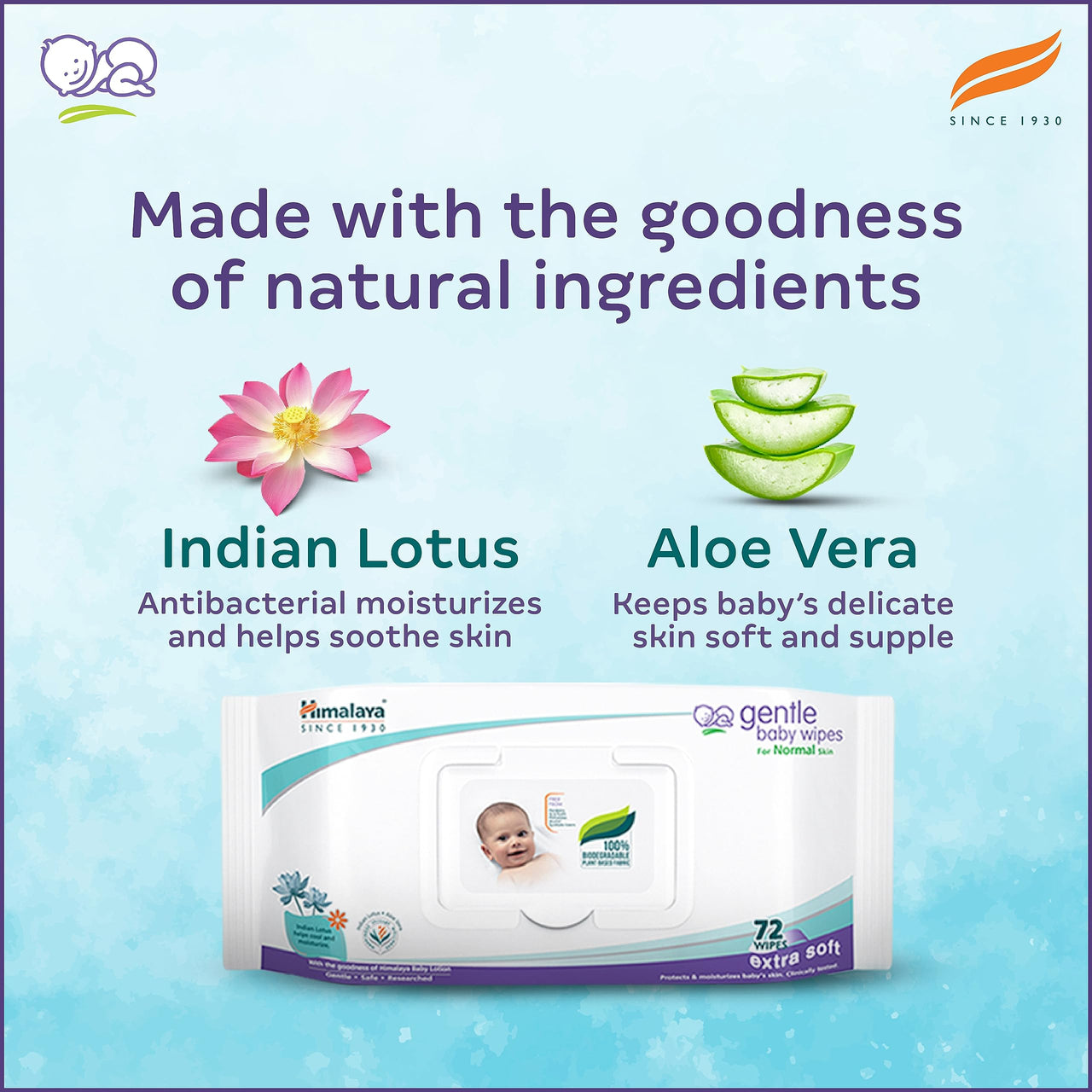Himalaya Gentle Baby Wipes, 72 Wipes,White