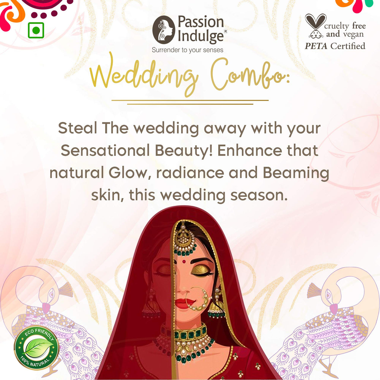 Passion Indulge Wedding Kit Face Care Combo - Kumkumadi Cleanser, Kumkumadi Oil, Kumkumadi Mudd Pack, Shimmer Lotion, Eyelash Oil | Bridal Kit | Natural Facial kit | Wedding Kit for Women