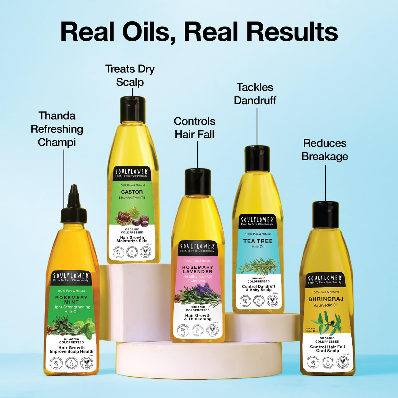 Soulflower Rosemary Mint Light Hair Oil | Hair Growth, Hair Fall Control, Dandruff & Split Ends | With Amla, Argan, Castor | Cooling Scalp Oil for Men & Women | 100% Natural & Organic | 225ml