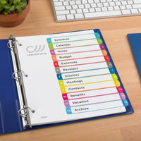 Avery 12 Tab Dividers for 3 Ring Binders, Customizable Table of Contents, Multicolor Tabs, 1 Set (11843) 1 pack