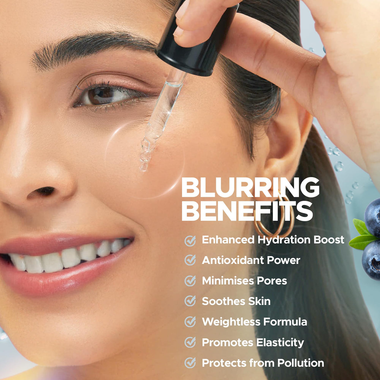 Hilary Rhoda Smooth Blur Primer Serum | Pore Minimising Serum for Face | Moisture-Locking | Infused with Niacinamide | Ultra-hydrating & Nourishes Skin | 30ml (Blueberry - Shade 02)