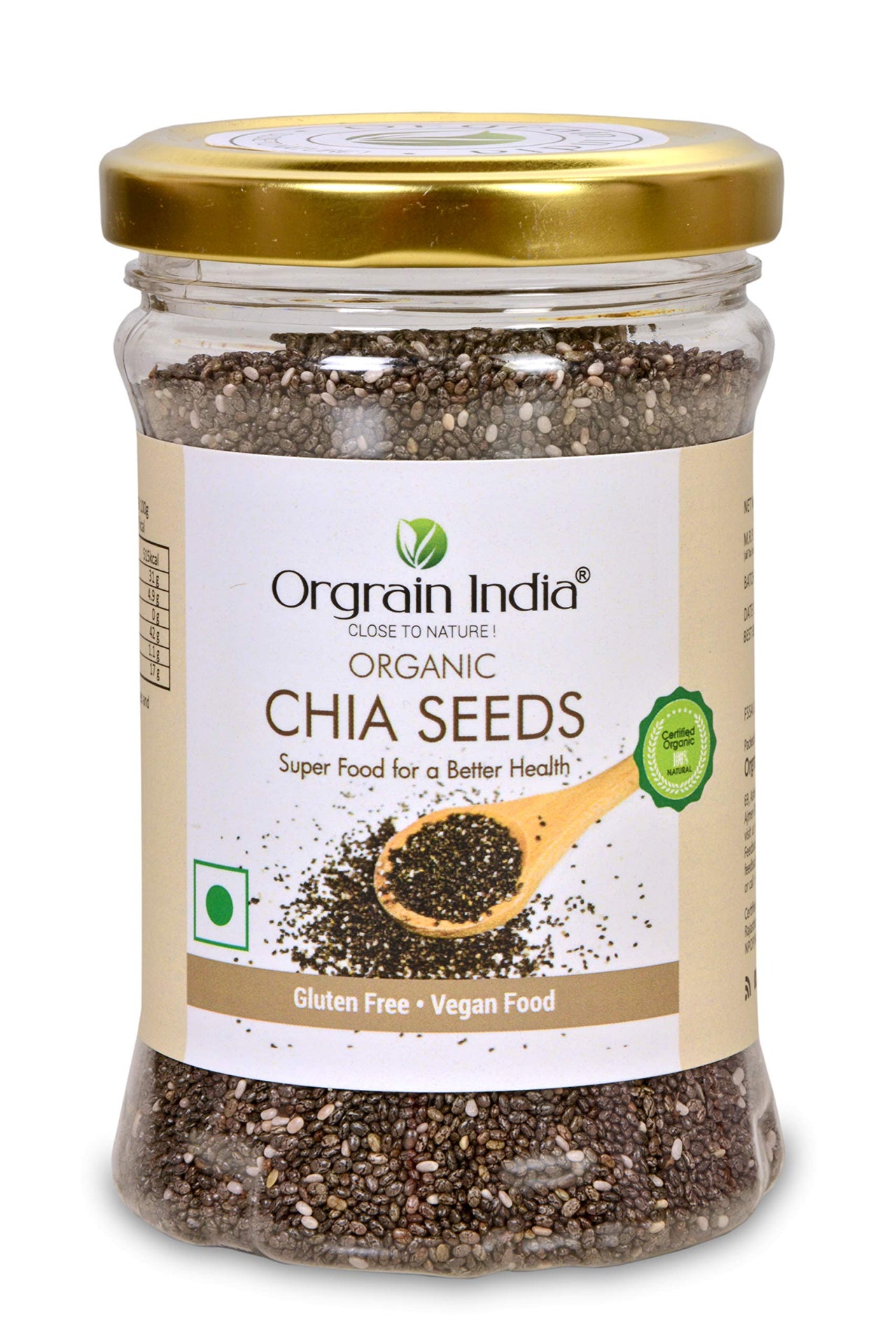 Orgrain India Organic Chia Seeds 640g (Pack of 4 * 160g)