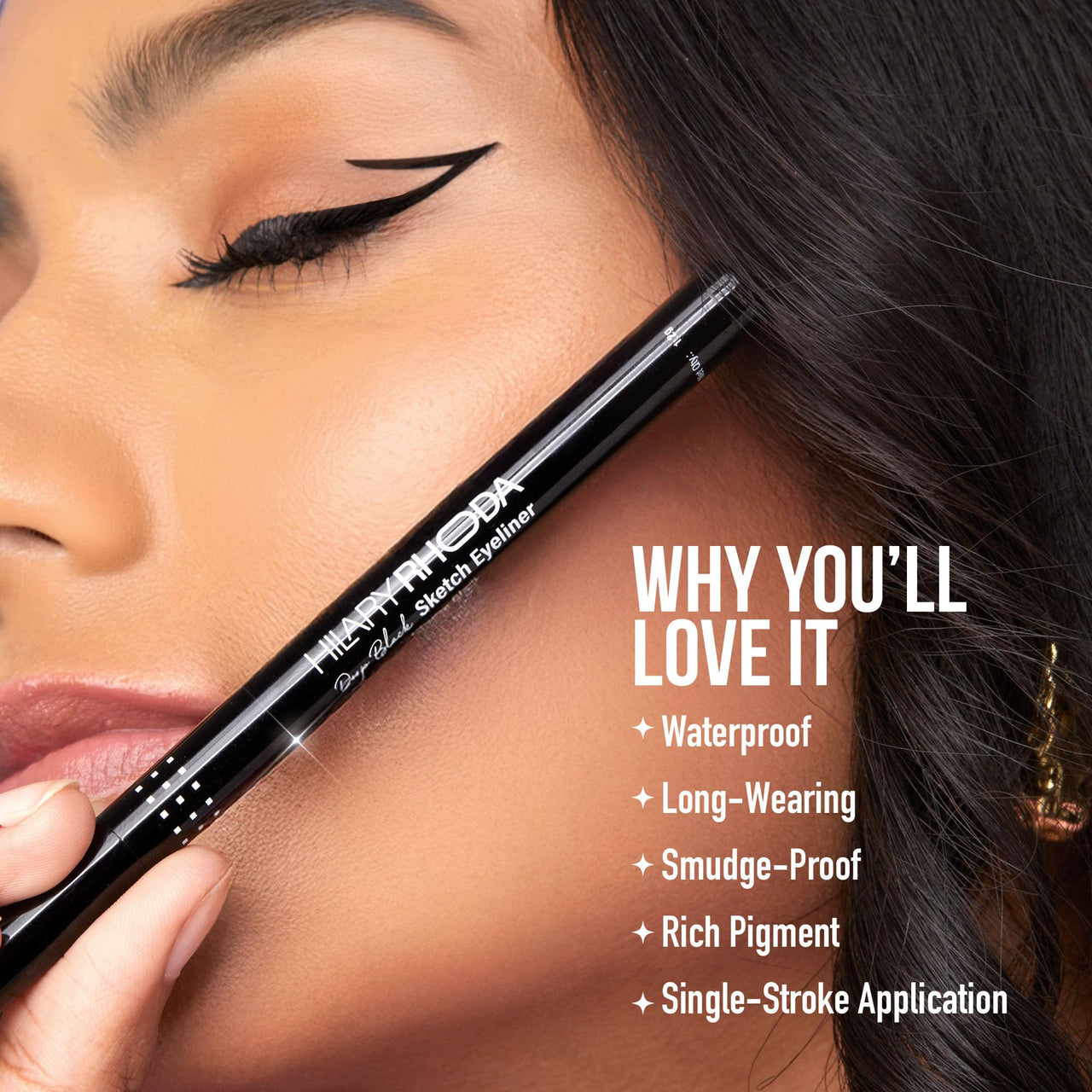 Hilary Rhoda Deep Black Sketch Eyeliner | Waterproof & Smudge-Proof Eyeliner | Deep Black & Long-Lasting | Single-Stroke Application | 1.2g