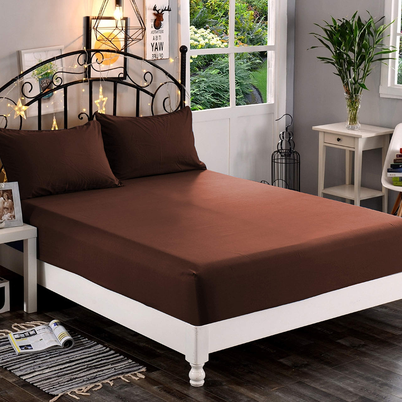Elegant Comfort 1500 Premium Hotel Quality 1-Piece Fitted Sheet, Softest Quality Microfiber-Deep Pocket up to 16 inch,Wrinkle and Fade Resistant, California King, Chocolate Brown