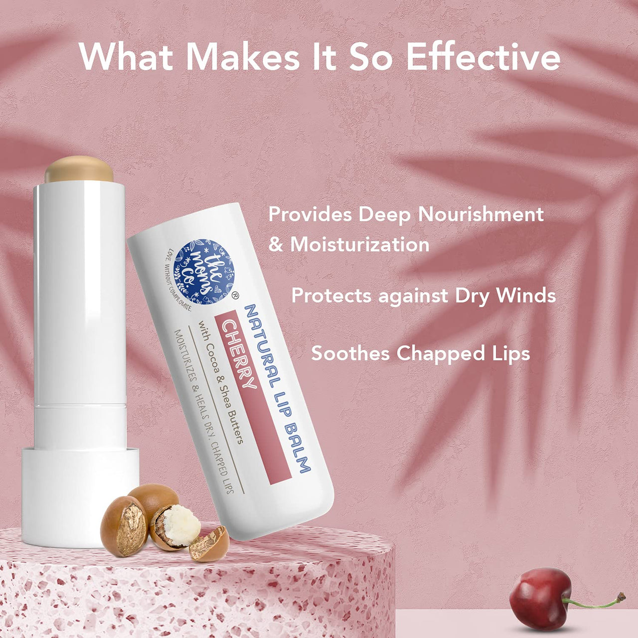 The Moms Co. Natural Lip Balm(5gm) (Fruit). Natural Cherry Lip Balm I Non Sticky I Protects & Nourishes Dry Chapped Lips I Shea & Cocoa Butter(5gm) (Cherry)