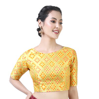 X3 Women's  Brocade Zari Weaving Elbow Length Sleeves Saree Blouse