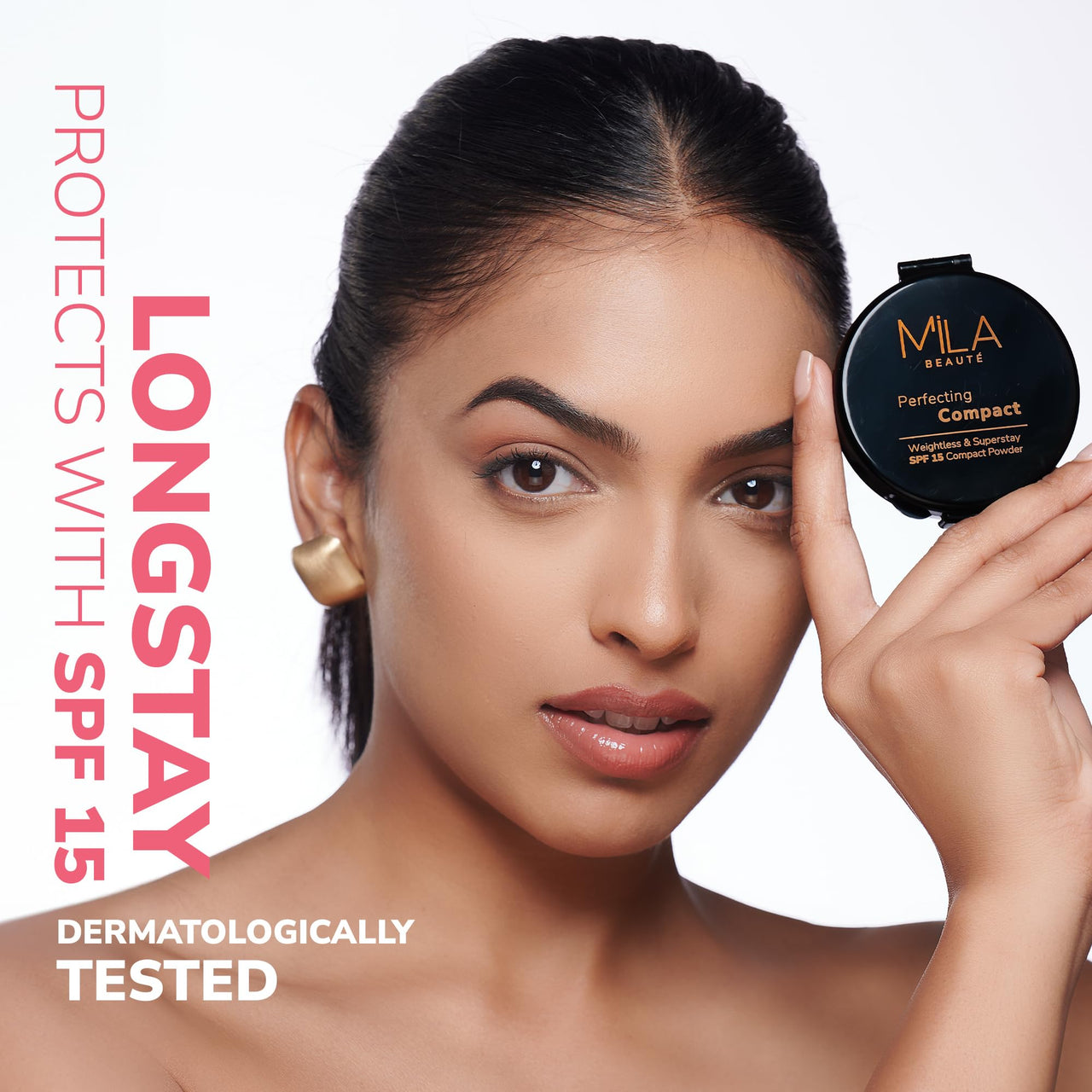 Mila Beauté Perfecting Compact Powder | Natural Matte Finish| Longstay with SPF 15 | Minimized Pores and Finelines | Controls Shine | Lightweight Compact Powder | Shade - (True Beige 16g)