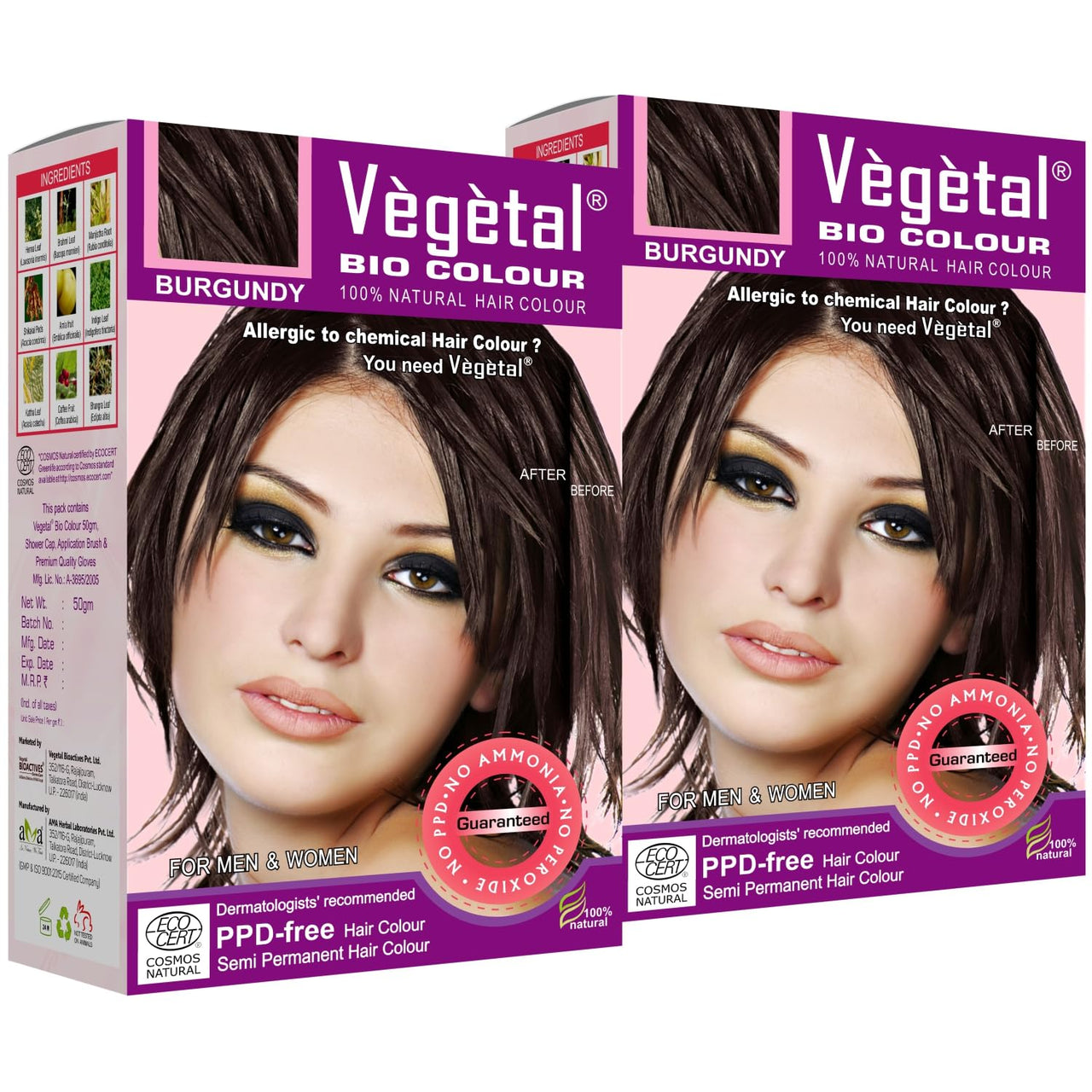 Vegetal Bio Colour, 50G, Pack Of 2, Burgundy