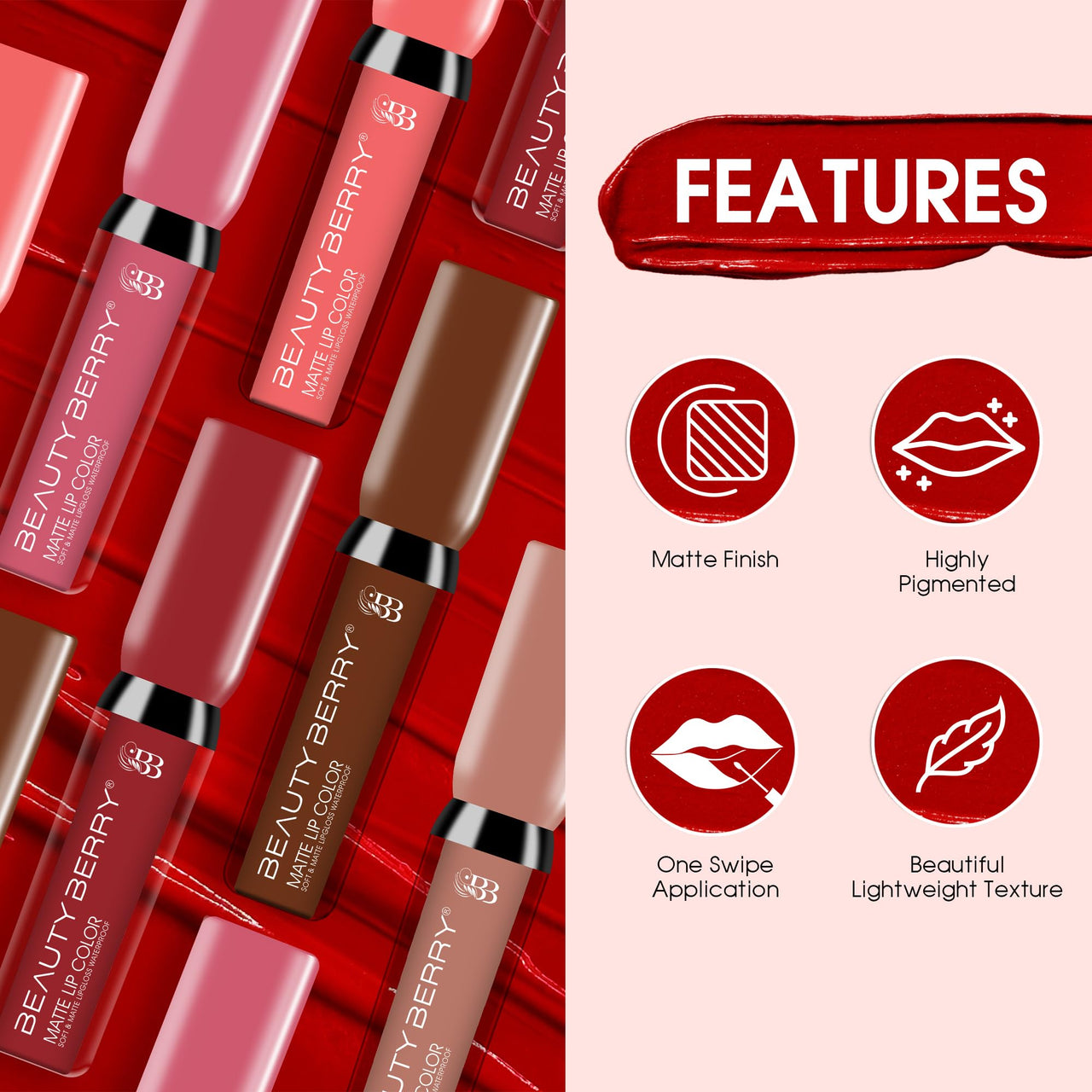 Beauty Berry Soft & Matte Waterproof Lip Color Liquid Lipstick | Rich Pigment, Long Lasting Liquid Lipstick | Non-Transfer Liquid Lipstick for Women Enriched with Vitamin E (07 - Teracotta, 4.5 ml)