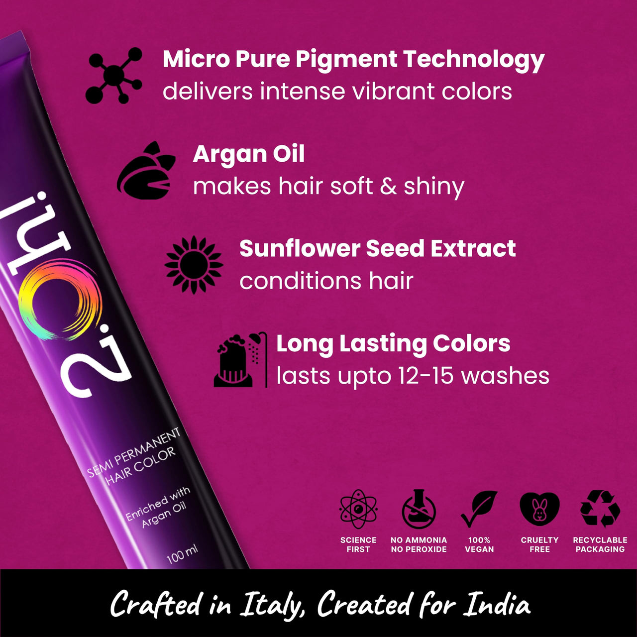 2.Oh! Italian- Fuchsia Pink Hair Color For Women & Men | Ammonia-Free DIY Semi Permanent Hair Color | Enriched with Argan Oil | Lasts upto 12-15 Washes | Pack of 2