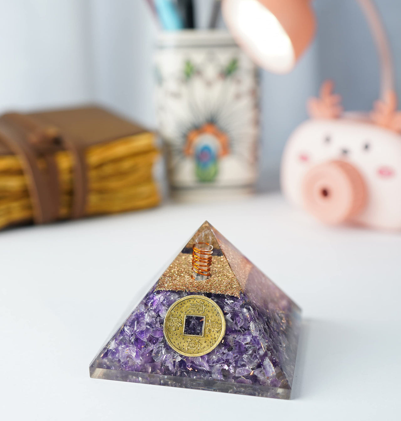Crocon Amethyst orgone Pyramid Healing Stone orgonite Gemstone Pyramid Stones Reiki Crystal Balancing Meditation Chakra organite Gift Home Office Decor Size 3 inch app. Amethyst Stone