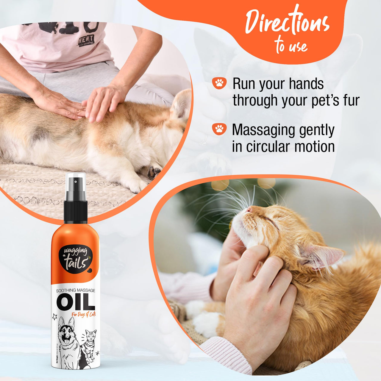 Wagging Tails Soothing Massage Pets Oil- 200ml for Dogs, Cats and Pet with Vitamin E | Natural Oil use to Controls Hair Fall & Improves Coat Shine and Softness