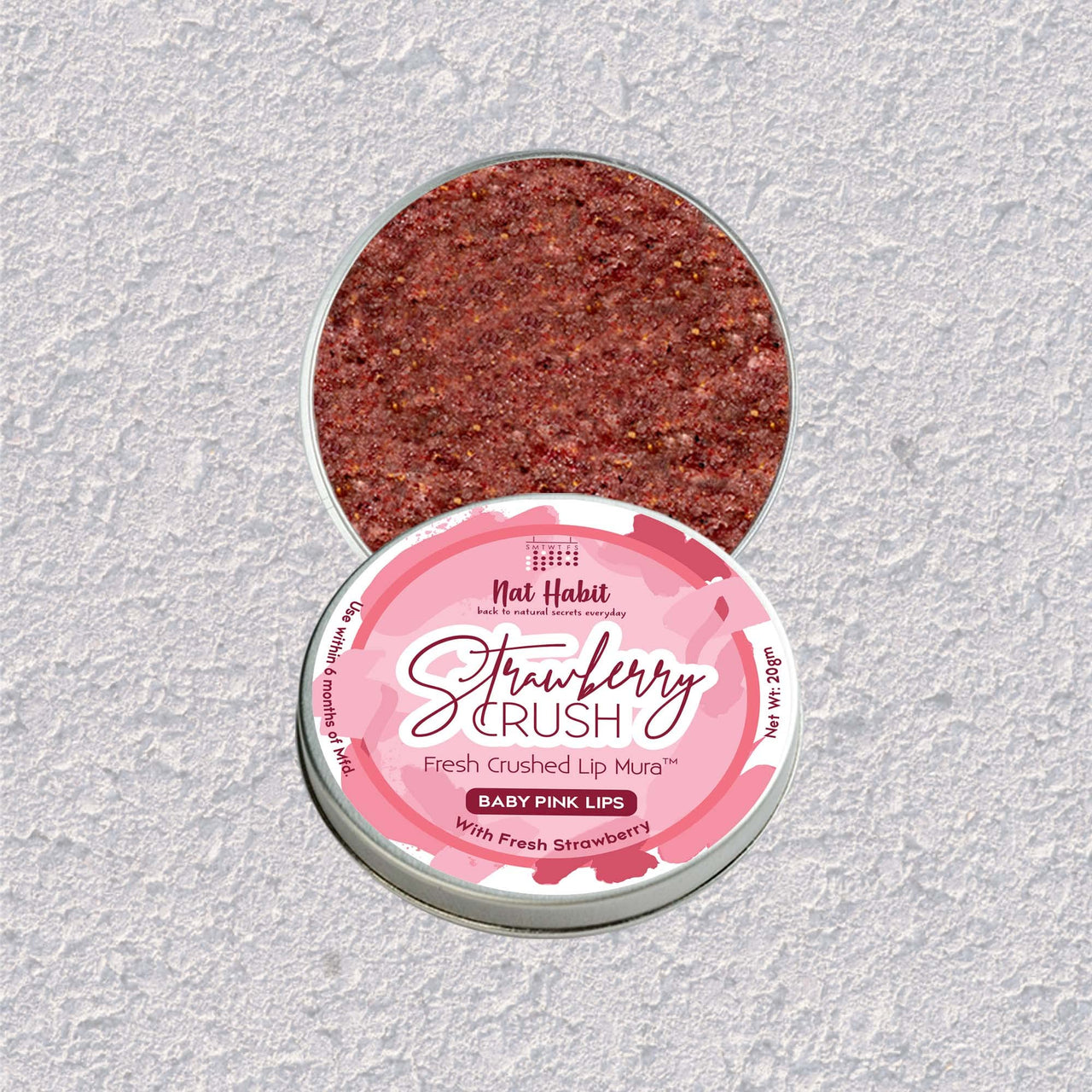 Nat Habit Lip Scrub, Strawberry Crush Lip Mura, Lip Mask For Baby Pink Lips, Discoloration, & Dark Lips Lip Care, Chemical & Preservatives Free (Pack of 1, 20 gm)