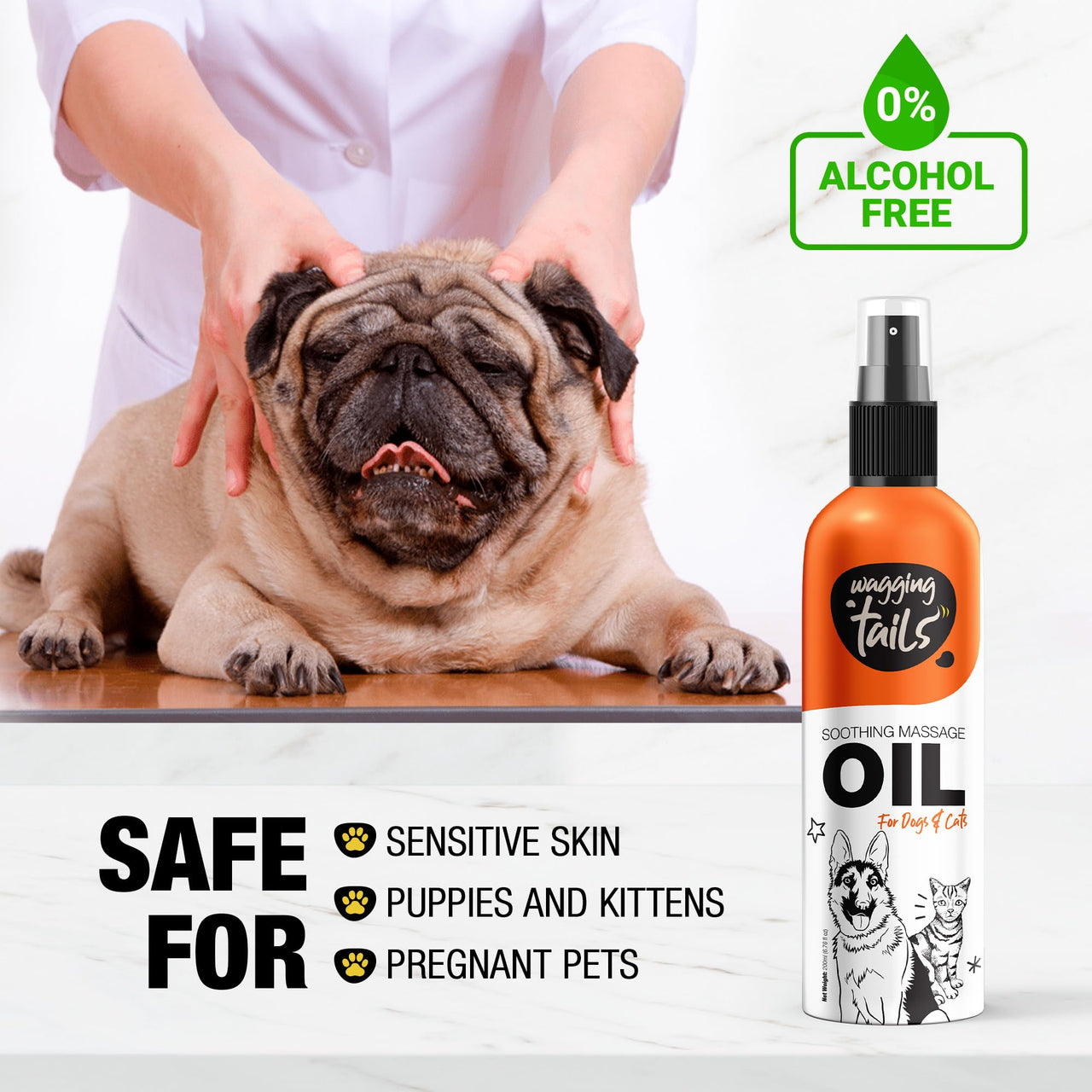 Wagging Tails Soothing Massage Pets Oil- 200ml for Dogs, Cats and Pet with Vitamin E | Natural Oil use to Controls Hair Fall & Improves Coat Shine and Softness
