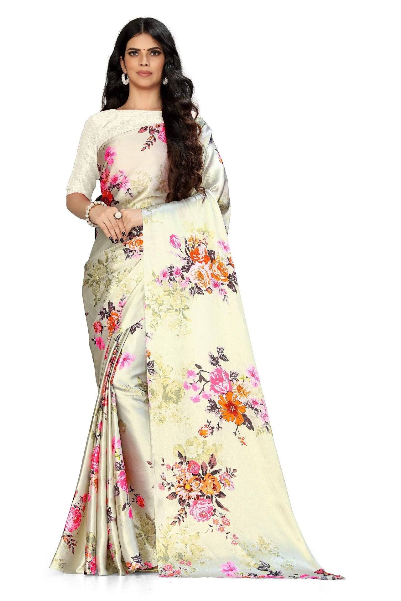 FABIAN FASHION Women's  Japan Satin Saree With Blouse Piece
