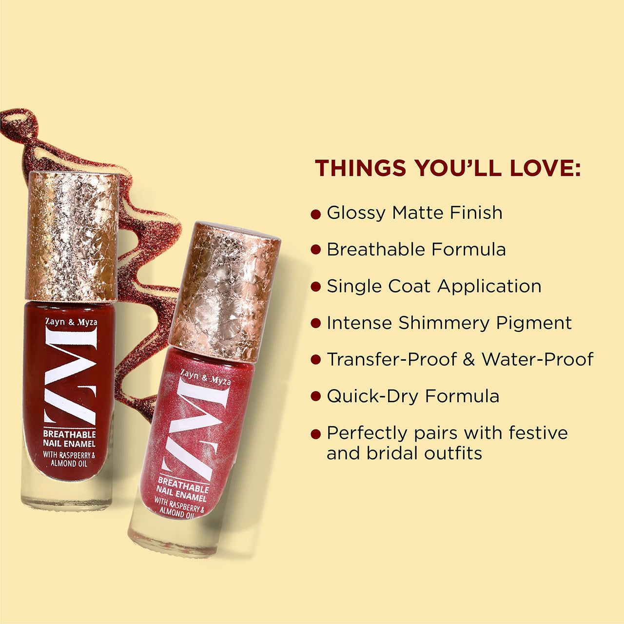 ZM Zayn & Myza Breathable Nail Enamel - Pink Pearl | Smooth Application | Quick-Drying I Longlasting I Chip-Defiant I Water Permeable | Glossy Finish | 100% Vegan, 6 ml