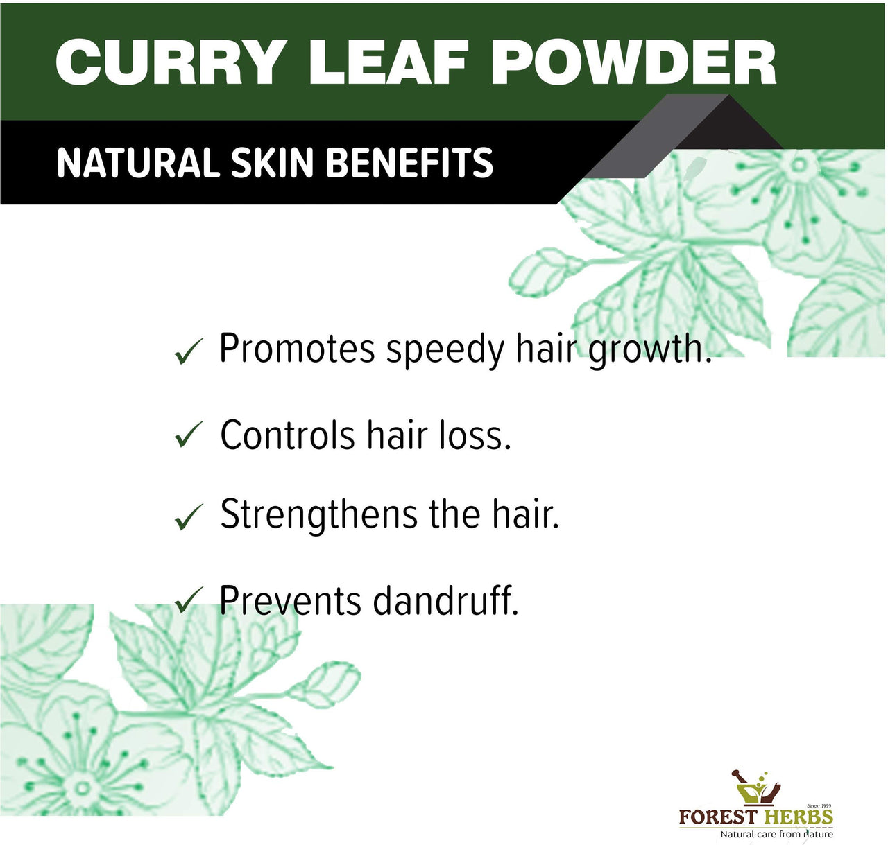 The Forest Herbs Natural Care From Nature 100% Curry Leaves Powder 200Gms (Sun Dried & Stemless) for Strong and Shiny Hair Growth