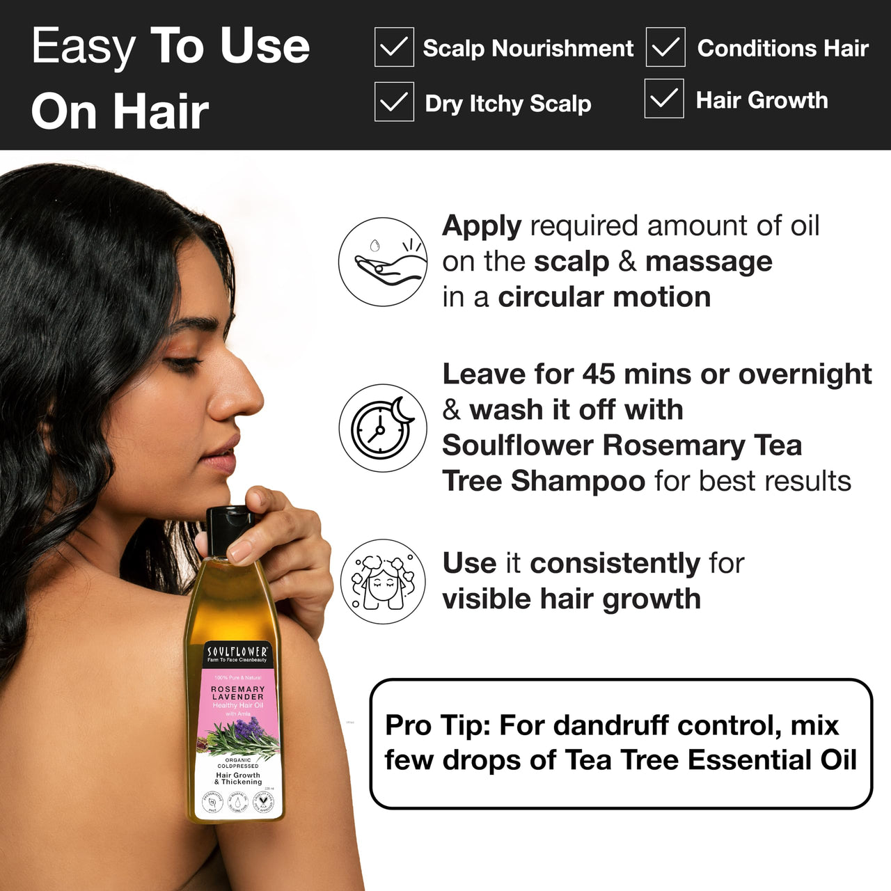 Soulflower Rosemary Lavender Hair Oil For Hair Growth, Hair Fall Control, Healthy Scalp, Long Hair, Rosemary, Lavender, Castor|100% Pure, Natural, Organic, Clinically Proven for Hair Growth, 120ml