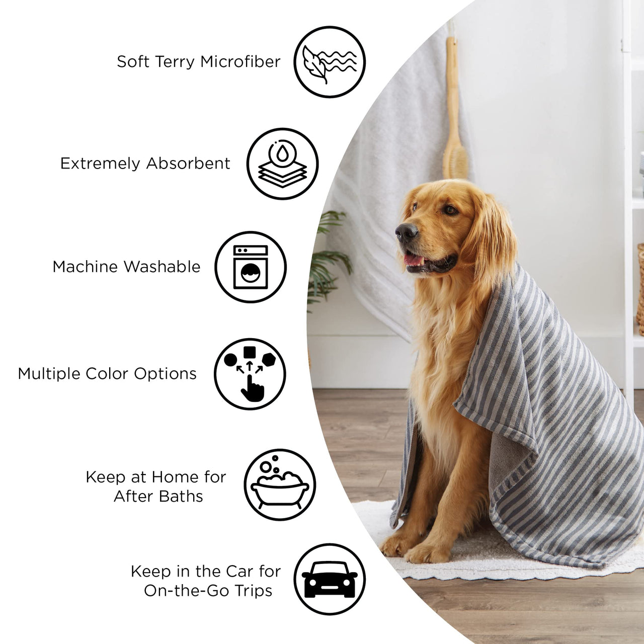 Bone Dry Pet Grooming Towel Collection Embroidered Absorbent Microfiber Drying Set, 15x30, Lavender, 3 Count