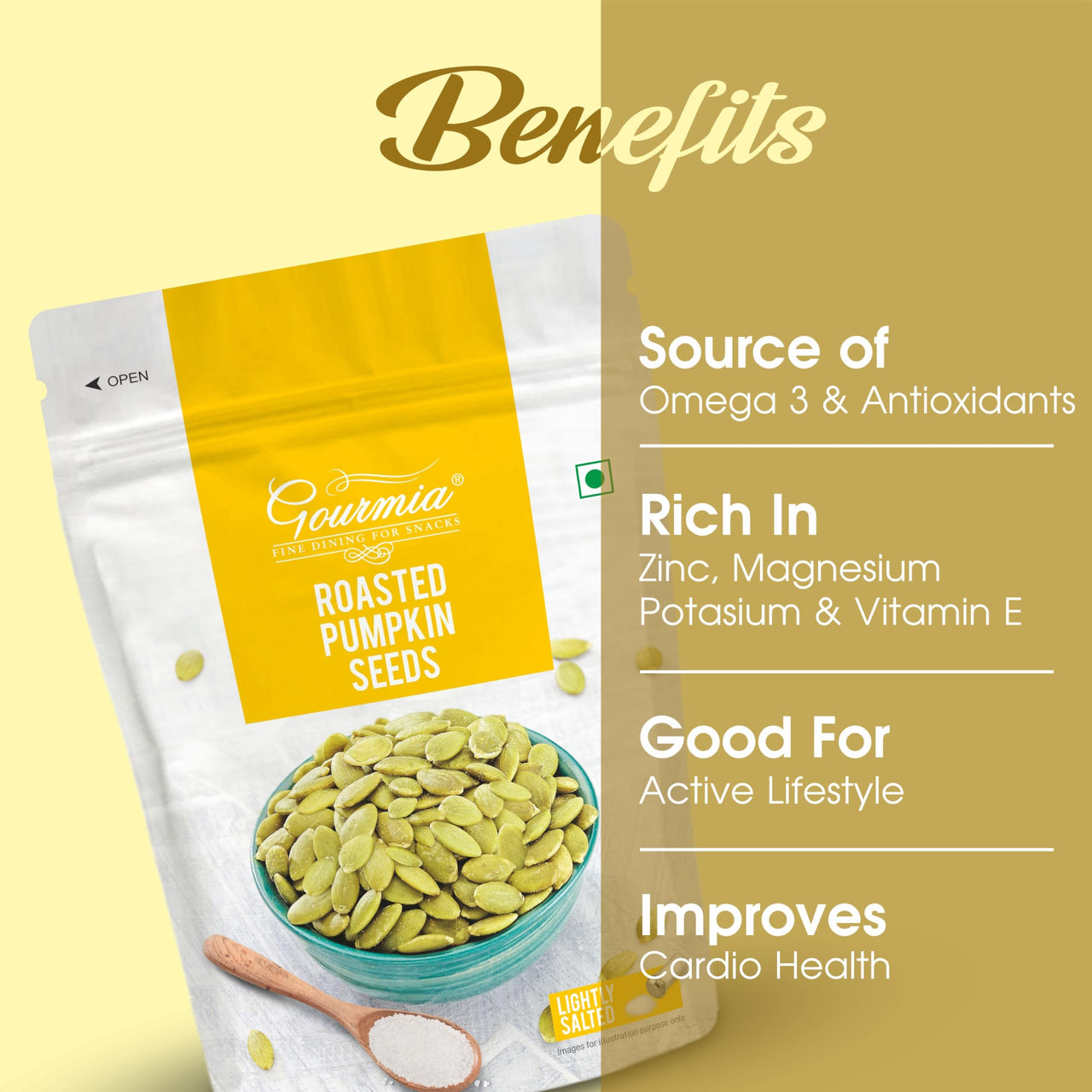 Gourmia Roasted Pumpkin Seeds Lightly Salted 200g | Fiber Rich | Immunity Booster | Crunchy Healthy Munching | Roasted Flavoured | Roasted Seeds for Healthy Snacking