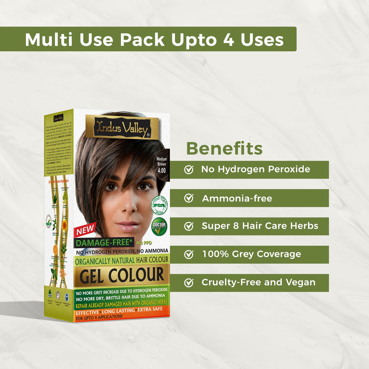 INDUS VALLEY Natural Damage Free Gel Colour Medium Brown With Hair Ultima Spa (175 ml)