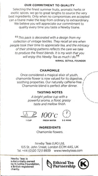 Newby Chamomile Tea Bags | 25 Pieces | 100% Organic Chamomile Flower Herbal Green Tea | Light and Gentle Taste With Subtle Floral Flavor | Steep Hot or Iced | 37.5 gm