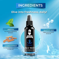Muuchstac Ocean Face Wash for Men | Fight Acne & Pimples, Brighten Skin, Clears Dirt, Oil Control, Refreshing Feel - Multi-Action Formula (3x100 ml)