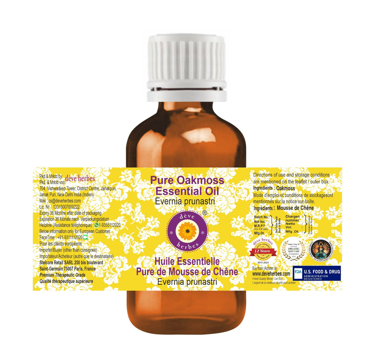 Deve Herbes Pure Oakmoss Essential Oil (Evernia prunastri) Steam Distilled 15ml