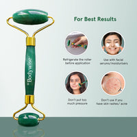 Be Bodywise Jade Roller Massager | 100% Natural Jade Face Roller | Tightens Skin, Reduces Wrinkles & Improves Blood Circulation | Best for Serum Application | Double Sided for Toning & Firming Face